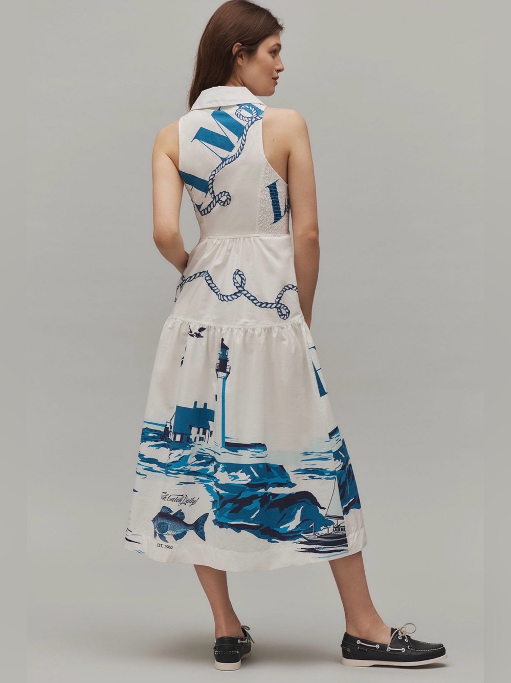 Anthropologie- Sleeveless Nautical Midi Shirt Dress - Picture 2 of 2